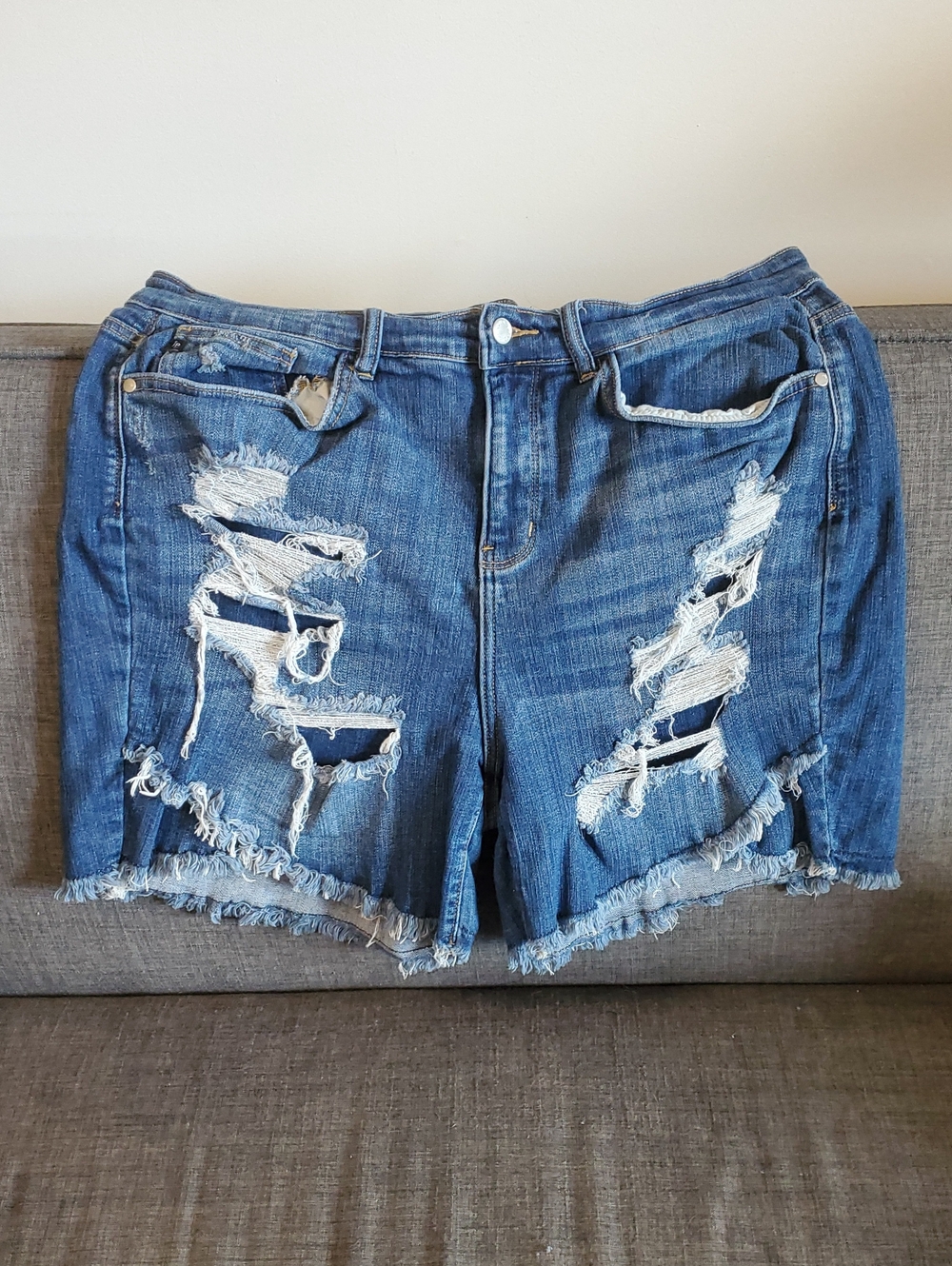 Judy Blue Distressed Blue Denim Cutoff Shorts